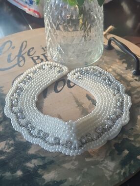 vintage faux pearl and rhinestone detachable bib collar necklace
